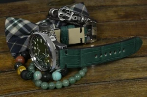 PULSERA RELOJ 26 24 22MM VERDE MATE AUTÉNTICO COCODRILO BELLY MA CORREA PARA PANERAI ETC - Imagen 1 de 12