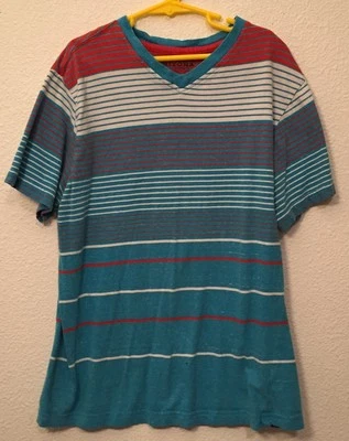 Camisa de manga corta con cuello en V marca Arizona talla pequeña azul blanco y naranja para niños Foto 1 de 3