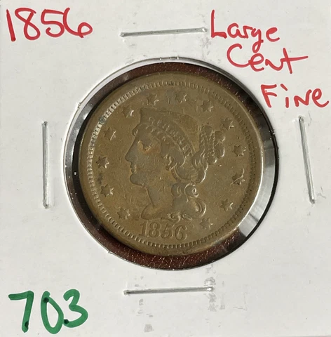 1856 Braided Hair Large Cent 1c Slanted "5"  FN Fine Cover