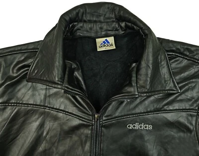 *HOT VTG JAPAN Men ADIDAS SPORTS PARKA LINED STRETCH BLACK PU LEATHER Jacket M-L - Image 1 of 4