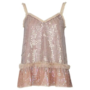 NEEDLE & THREAD Petal Pink All Sequin Strappy Top Tulle Shirt Party Ruffl New LG - Picture 1 of 18