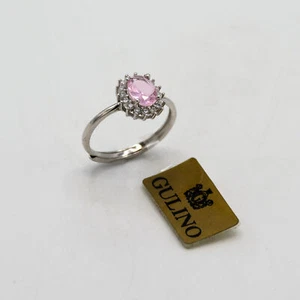 Anello Chimera in argento 925 con quarzo rosa e contorno di zirconi - Foto 1 di 9
