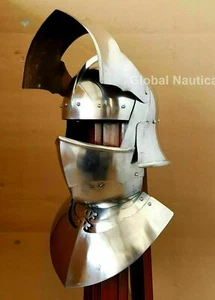 Casco de sallet gótico alemán con casco de sallet gótico medieval Bevor 18Ga - Imagen 1 de 7