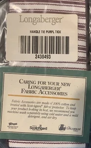 LONGABERGER FABRIC HANDLE TIE PURPLE TICKING #2438493 NEW - Picture 1 of 3