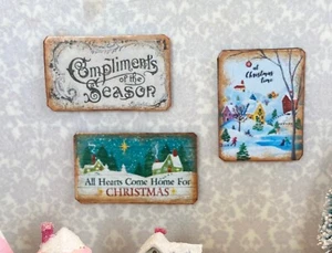 Puppenhaus Miniatur 3er SET reduzierte SCHILDER Herzen zur Weihnachtszeit GRUSS - Bild 1 von 5