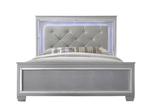 1pc Beautiful Queen Size Silver Crocodile Finish LED Bed Bedroom Furniture  - Picture 1 of 7