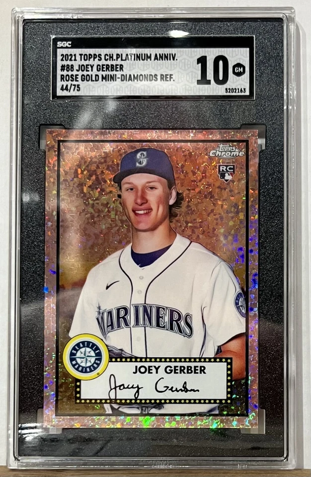 2021 Topps Chr Platinum Anniv #88 Joey Gerber Rose Gold Mini Diamond Ref SGC 10 - Image 1 of 2