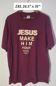 Vintage 90s "Jesus Make Him Your Focus" 2XL Maroon T-Shirt  Jesus Tee - Picture 1 of 4