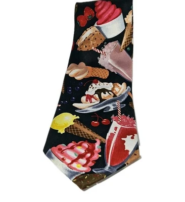 E. Graziano Black Ice Cream Novelty Print Polyester Neck Tie Sweet Food 58" X 4" - Image 1 of 4