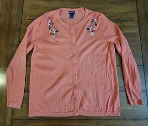 Vintage Northcrest Grannycore Sweater Womens 1X Coral Cardigan Lightweight 50s - Picture 1 of 12
