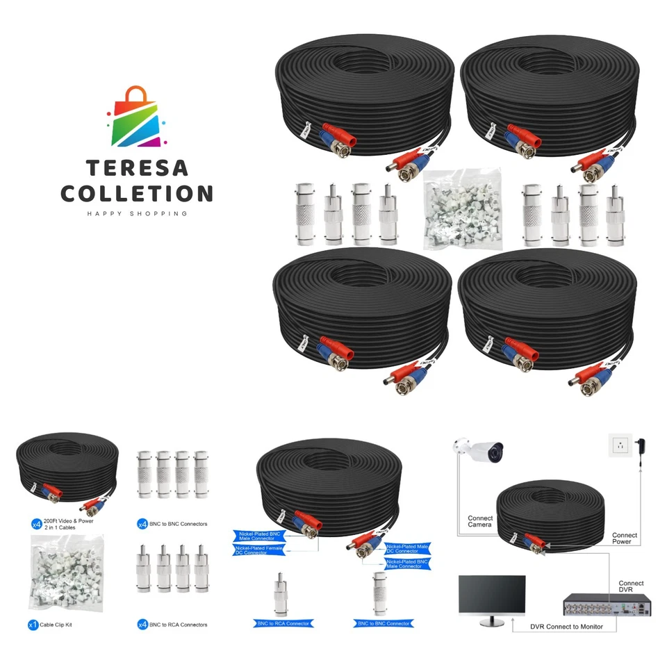 BNC Cable 200ft 4 Pack BNC Video Power Cable,Security Camera Cable for CCTV C... - Image 1 of 4