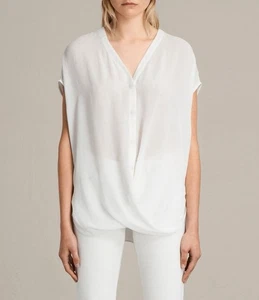 New! £95 All Saints Top Twist Hem Lightweight Relaxed Fit Chalk White Size S - Picture 1 of 10