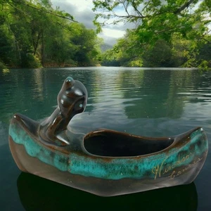 Vtg McMaster Craft Pottery Native American In Canoe Planter ONT Windsor Canada - Picture 1 of 19