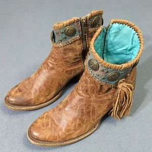 Corral Boots Women's 8.5 Brown Conchos Ankle Boot Zip Leather Western Southwest - Picture 1 of 11