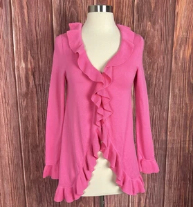 Cárdigan para mujer Lilly Pulitzer borde con volantes XS rosa manga larga 100 % algodón - Imagen 1 de 6