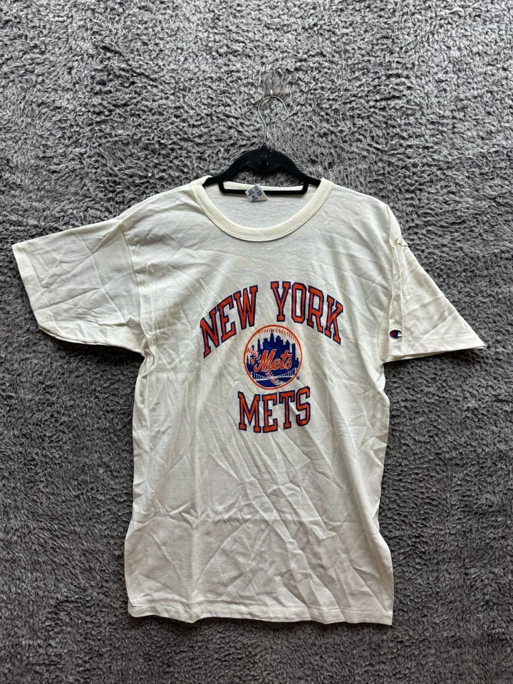 Vintage 80's Champion New York Mets Crew Neck Graphic T Shirt White Mens Size L - Image 1 of 4