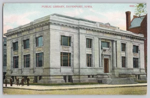 Davenport Iowa Öffentliche Bibliothek Vintage Postkarte A.C. Bosselman Made Germany - Bild 1 von 3