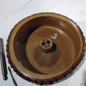 VTG Nut Cracker Set Round Wooden Bark Bowl with 4 Picks and Cracker 7” x 2.25” - Picture 1 of 5