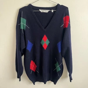 Suéter tejido vintage St Bernard 100 % lana de cordero cuello en V para hombre talla mediana M - Imagen 1 de 9