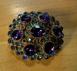 Vintage Brosche gewölbt lila/blau Strass Gold - Bild 1 von 3