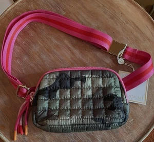 SHIRALEAH FANNY PACK, SLING BAG, Nylon Quilted Green Camo Pink Travel Hands Free - Picture 1 of 6