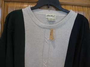 NWT Men's EDDIE BAUER cream, green & blue crew neck Long sleeve SWEATER, XXL - Picture 1 of 4