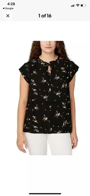 Buffalo Women Flutter Sleeve Blouse Top, Black Ditsy Bouquet, Size S - Image 1 of 4