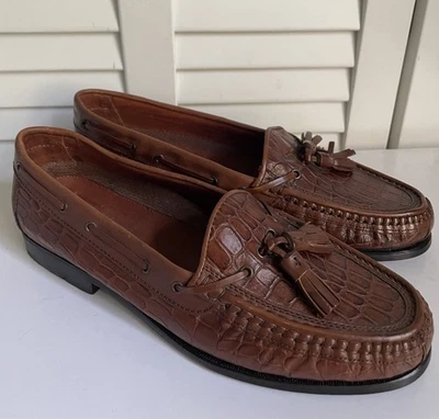 Johnston & Murphy Brown Leather Men's Croc Loafers Tassels Italy Made Sz 8 NWOT - Image 1 of 4