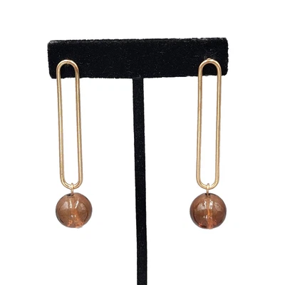 Pendientes perforados con cuentas de vidrio marrón tono dorado gota modernista 2,5 pulgadas Foto 1 de 4