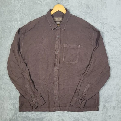 Camisa Abercrombie Fitch Para Hombre XLT Marrón Lino Colección Recortada Bolsillo Abotonado Foto 1 de 4