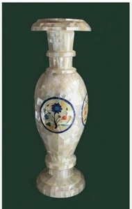 18" weiße Marmor Blumenvase Topf Edelstein Intarsien Mopp dekorative Dekoration Zuhause Zimmer - Bild 1 von 8