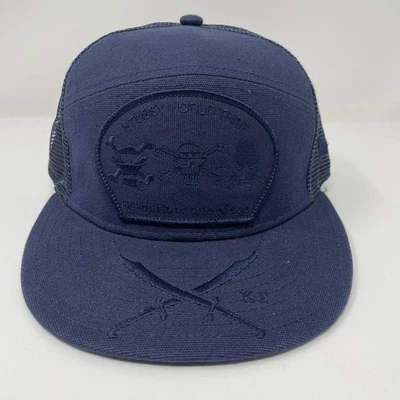 Stussy Hat Cap Snap Back Navy Blue Mesh Trucker Patch Swords Embroidered New Era - Image 1 of 4