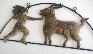 ANTIQUE VINTAGE OLD MAN AND GOAT ADVERTISEMENT TRADE SIGN - Picture 1 of 8