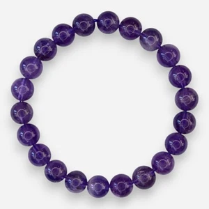 Amethyst 8mm Natural Gemstone Bracelet 6-9'' Elasticated with Box - Picture 1 of 3
