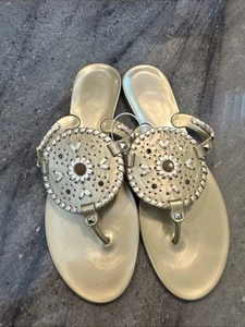 Jack Rogers Georgica Gold Whipstitch Rubber Thong Sandal Flip Flops Size 10 - Picture 1 of 5