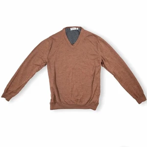 Calvin Klein Herren Pullover italienische Merinowolle V-Ausschnitt braun Gr. XL - Bild 1 von 13