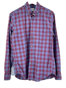 J Crew para hombre mediano azul rojo a cuadros manga larga con botones - Imagen 1 de 5
