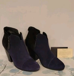 Rag & Bone Margot Suede Ankle Boots Block Heel Booties Black Navy 38.5 - Picture 1 of 10