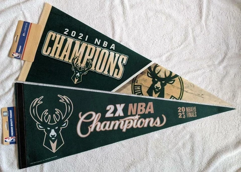 Lot of 2 Different Milwaukee Bucks 2021 NBA Finals Champions Pennants Cover