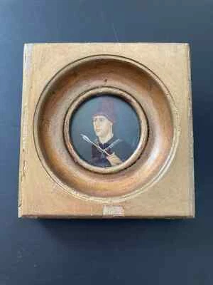 7 ⚜️ Ancien Petit Cadre Bois Carré Doré Portrait D'Antoine De Bourgogne Vintage - Photo 1/4