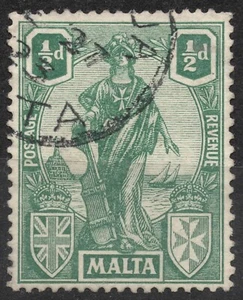 SG124 Sn:#99 1/2 d 1922 MALTA Definitives 1922-1926: Melita & Britannia, gebraucht HH - Bild 1 von 2