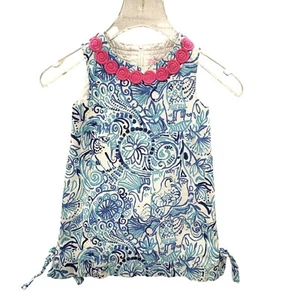 EUC Lilly Pulitzer Little Lilly Classic Shift Dress Navy Pink Zip Back SZ 4 - Picture 1 of 7
