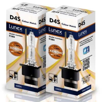 2 x D4S Genuine LUNEX CAR XENON BULBS REPLACEMENT FOR PHILIPS GE OSRAM 4300K - Image 1 of 2