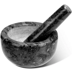 Marble Mortar and Pestle Set Small Bowl Solid Stone Grinder Black - Picture 1 of 7