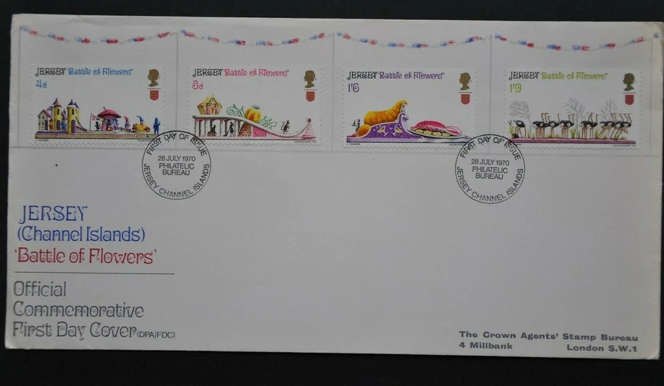 JERSEY 28 JULY 1970 BATTLE OF FLOWERS F.D.C WITH INSERT 10% off 3 - Image 1 of 1
