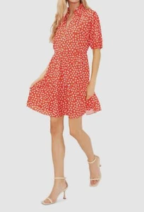 CeCe Women's Red Floral Tiered Ruffled V-Neck Short Sleeve Dress Size XS - Picture 1 of 2