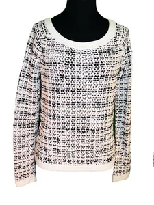 St John Sport Brown Cream Gray Ribbon Weave Pullover Sweater S/M - Picture 1 of 5