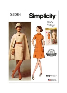 Abito e mantello Simplicity Easy CUCIRE PATTERN S3084 retrò anni 60 6-14 o 14-22 - Foto 1 di 5