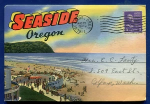 Seaside Oregon Aerial Promenade Circle Lighthouse Beach postcard folder PF784 - Picture 1 of 2