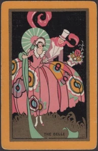 Playing Cards Single Card Old Vintage Art Deco Named THE BELLE Couple GIRL + MAN - Bild 1 von 3
